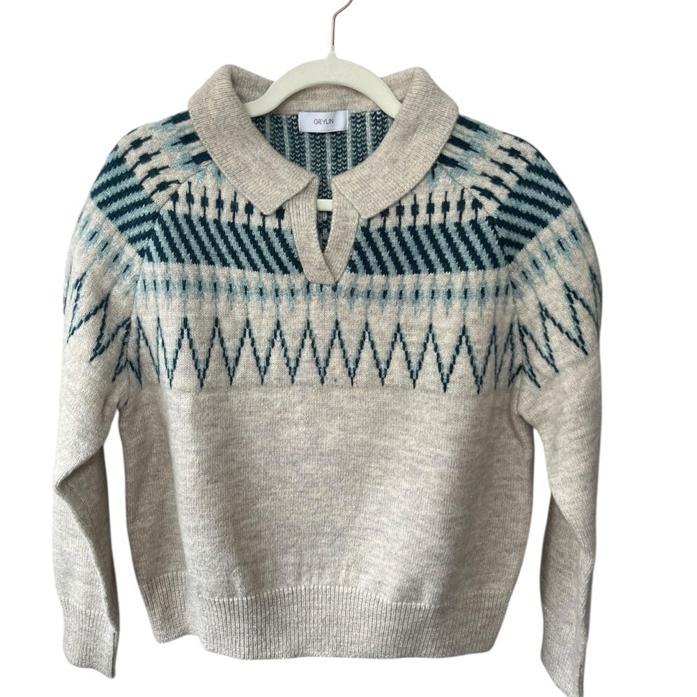 Greylin Nordic Fair Isle Collared Sweater, Size M - Picture 7 of 7